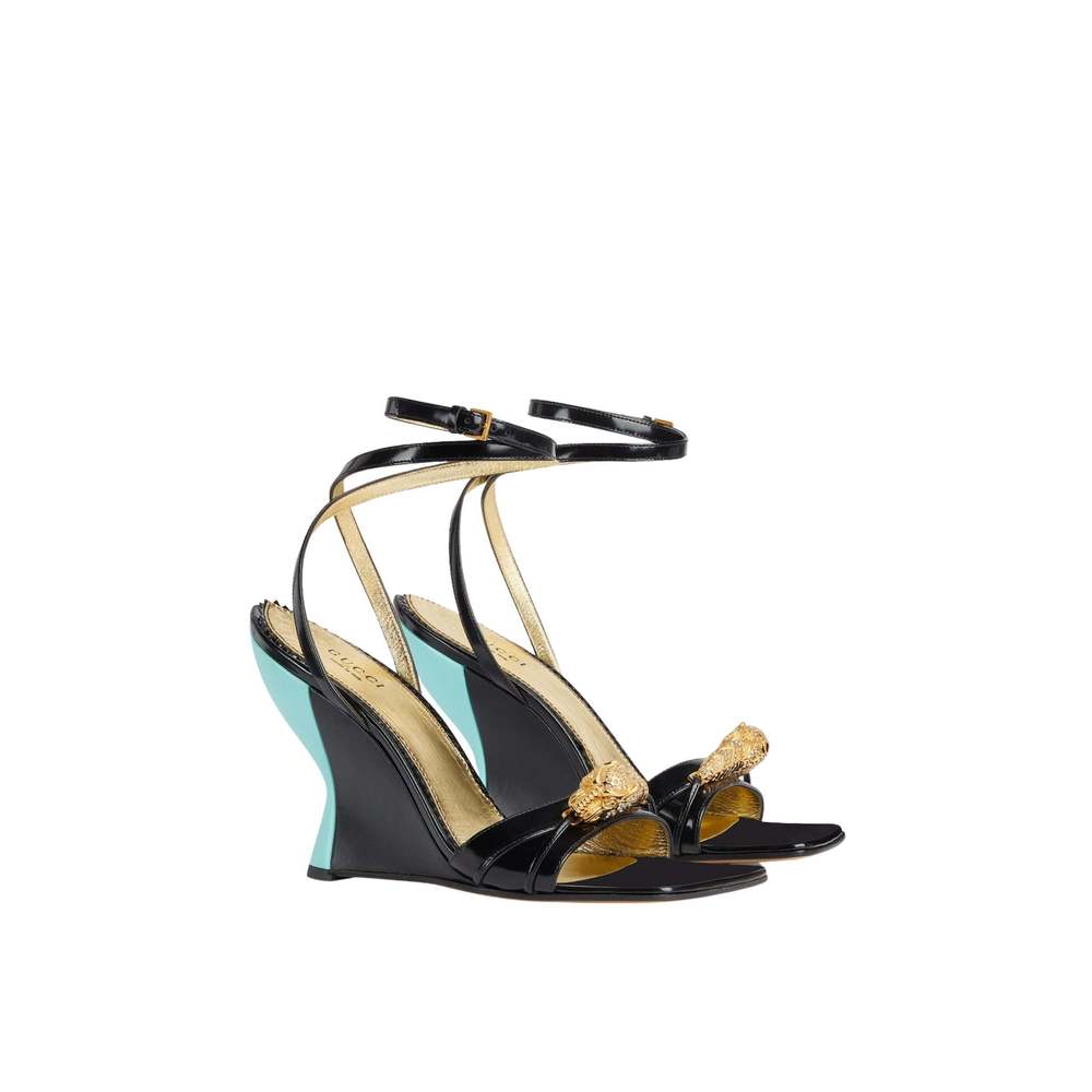 Gucci - Two-Toned Embellished Wedge Sandals - IT 37.5 - Picture 3 of 6